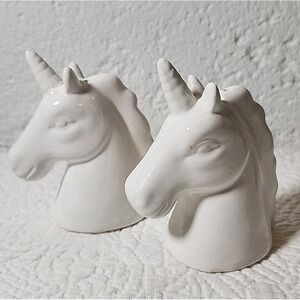 Unicorn Salt and Pepper Shaker Set Of 2.  Ceramic White.